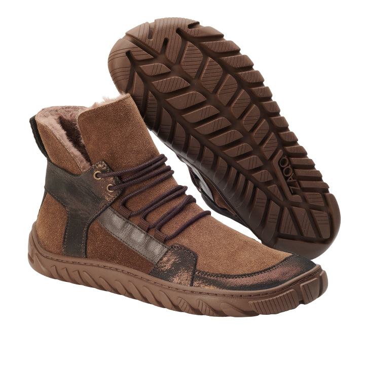 braune Barfußstiefel mit Ultragrip Sohle 
