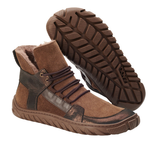 braune Barfußstiefel mit Ultragrip Sohle 