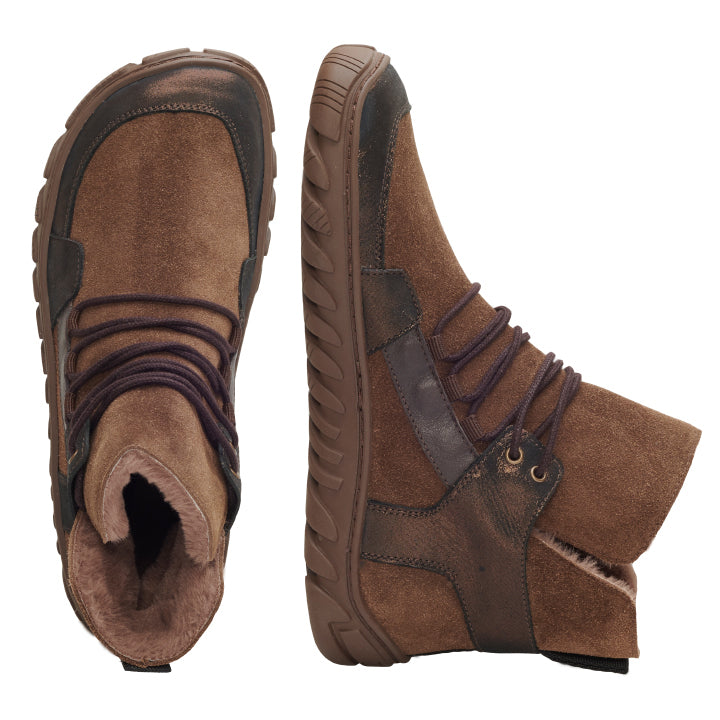 braune Barfußstiefel mit Schnürung